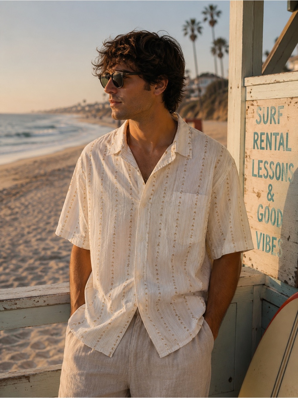Quiksilver Cream Short-Sleeve Casual Button-Down Shirt